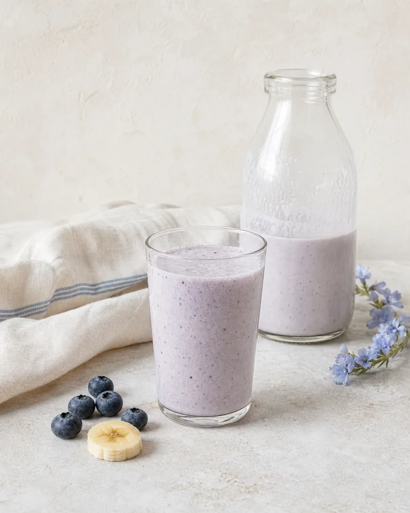 Banana & blueberry kefir ready to serve