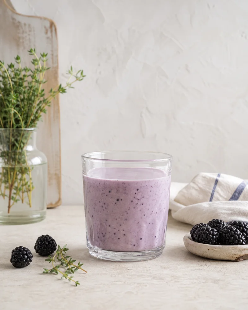 Blackberry & thyme kefir ready to serve