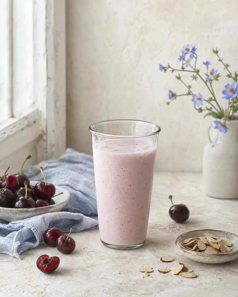 Cherry & almond kefir ready to serve