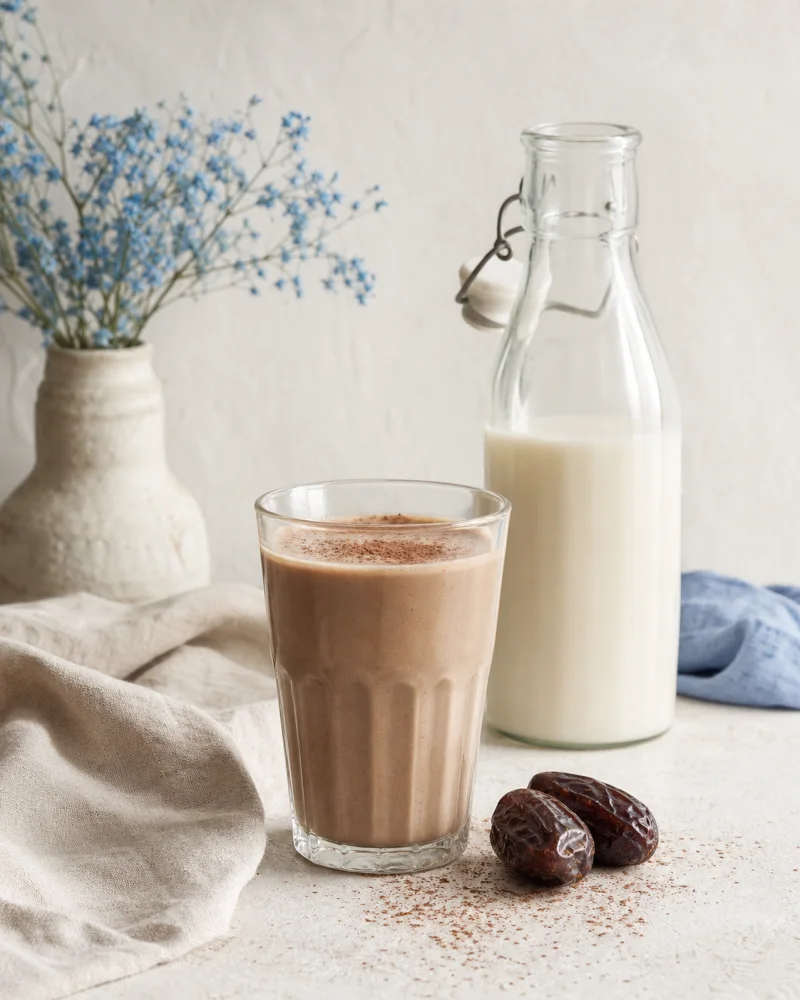 Cocoa & date kefir ready to serve