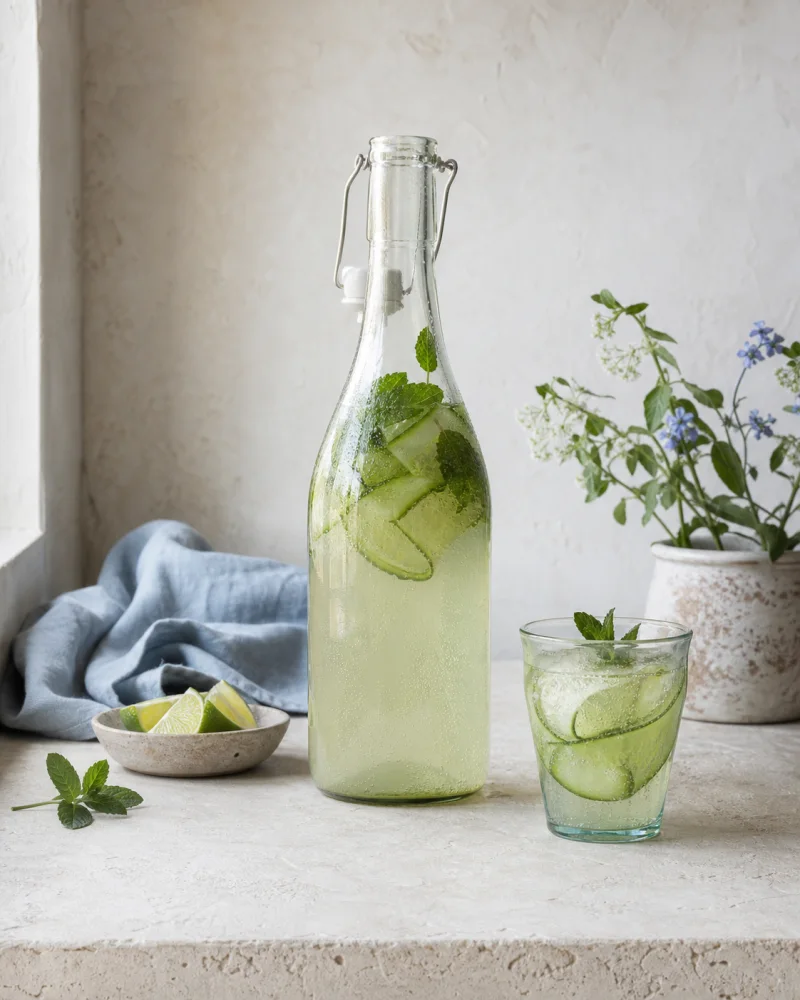 Cucumber, lime & mint kefir ready to serve