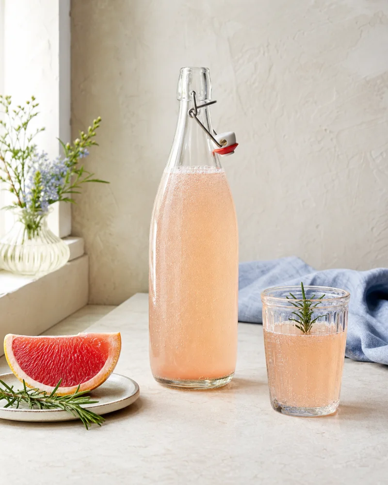 Grapefruit & rosemary kefir ready to serve