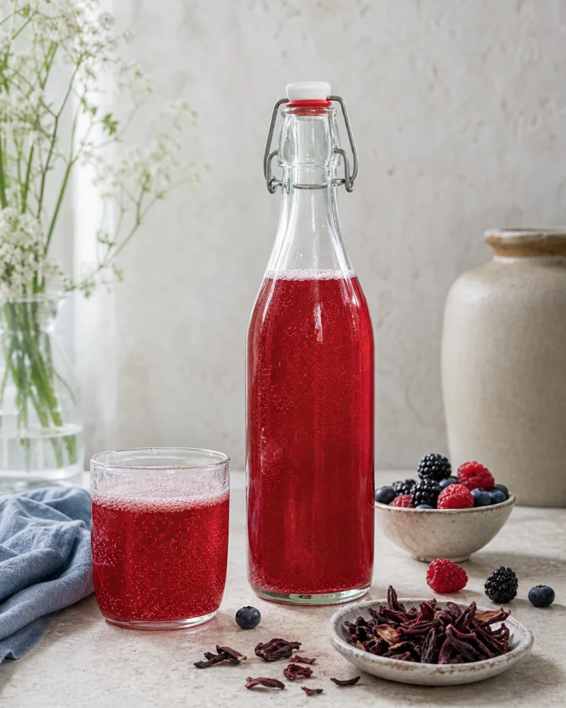 Hibiscus & berry kefir ready to serve