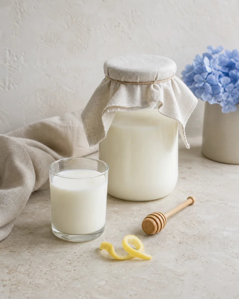 Lemon peel & honey kefir ready to serve