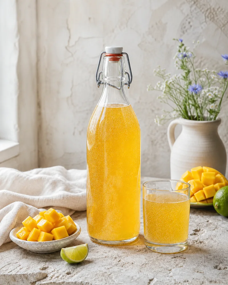 Mango & lime kefir ready to serve