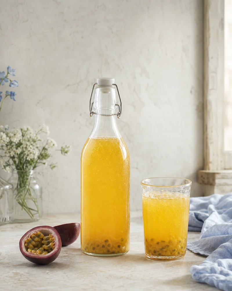 Passionfruit fizz kefir ready to serve