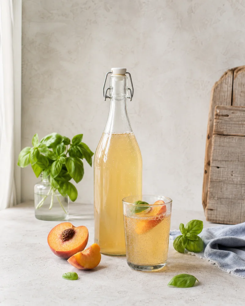 Peach & basil kefir ready to serve