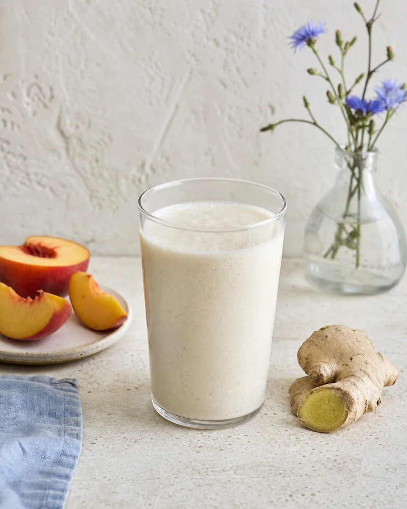 Peach & ginger kefir ready to serve