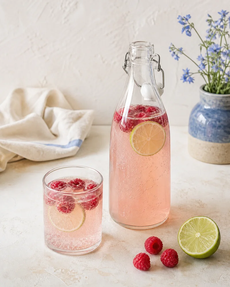 Raspberry & lime kefir ready to serve