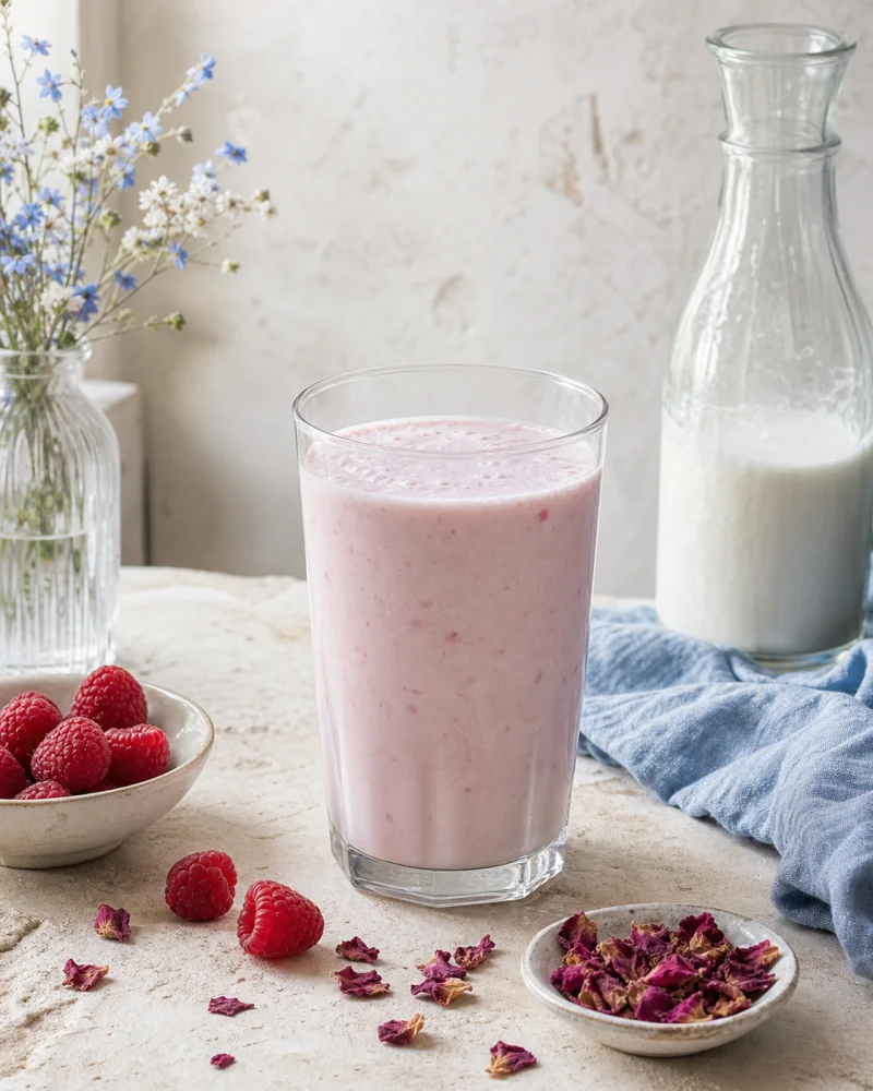 Raspberry & rose kefir ready to serve