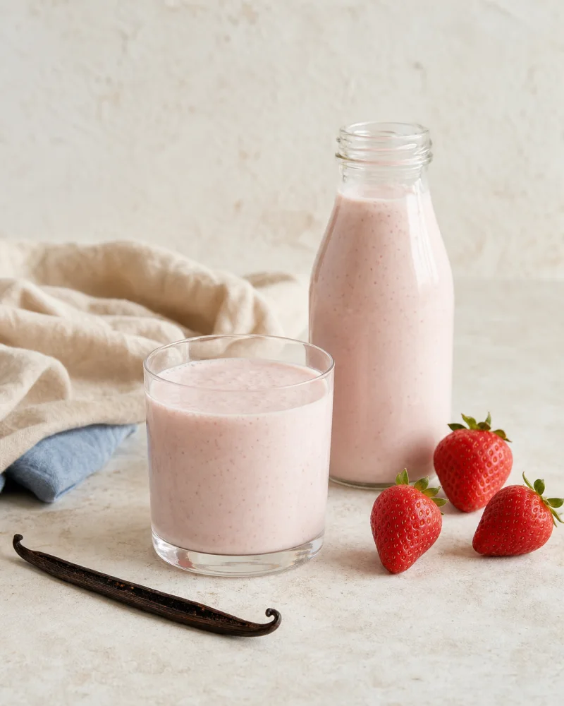 Strawberry & vanilla kefir ready to serve